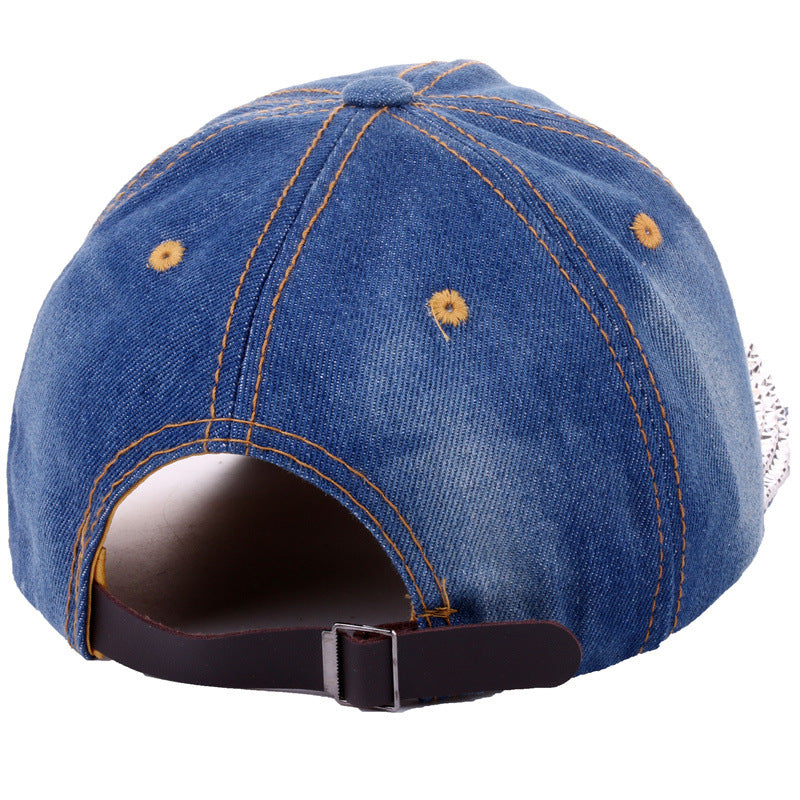Wholesale Cotton Denim Letter Dot Diamond Baseball Cap